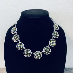 Vintage Round NY Signed Round Black And Gold Retro Necklace Jewelry 18”